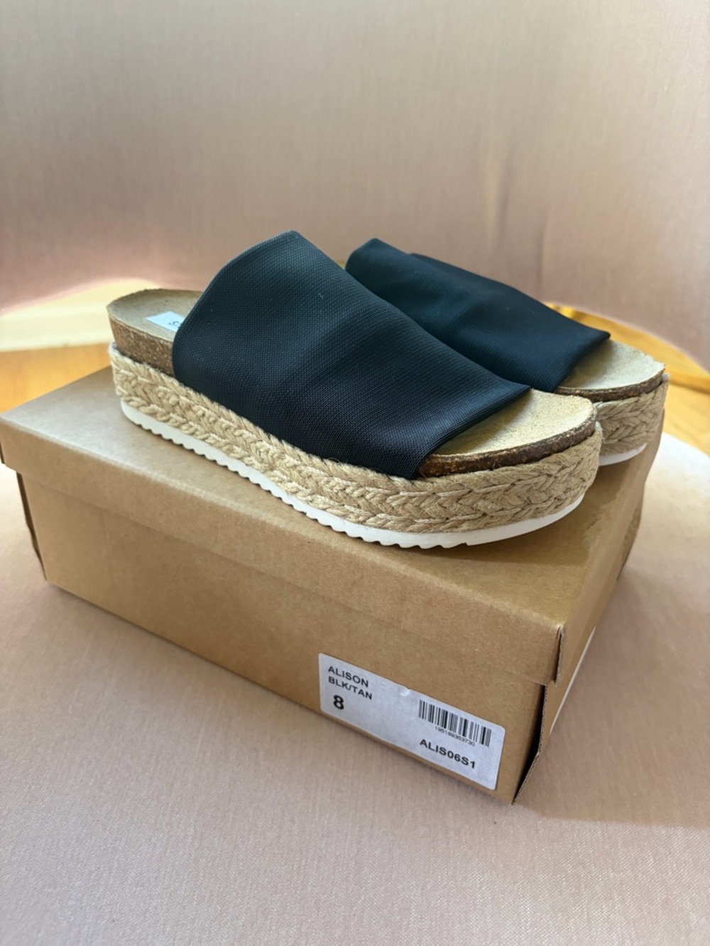 Steve Madden Black Allison Platform Espadrilles Slide Sandals 90's Y2K Size 8
